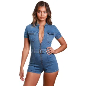 10601-30 sexy zipper denim one piece jumpsuit women sehe fashion