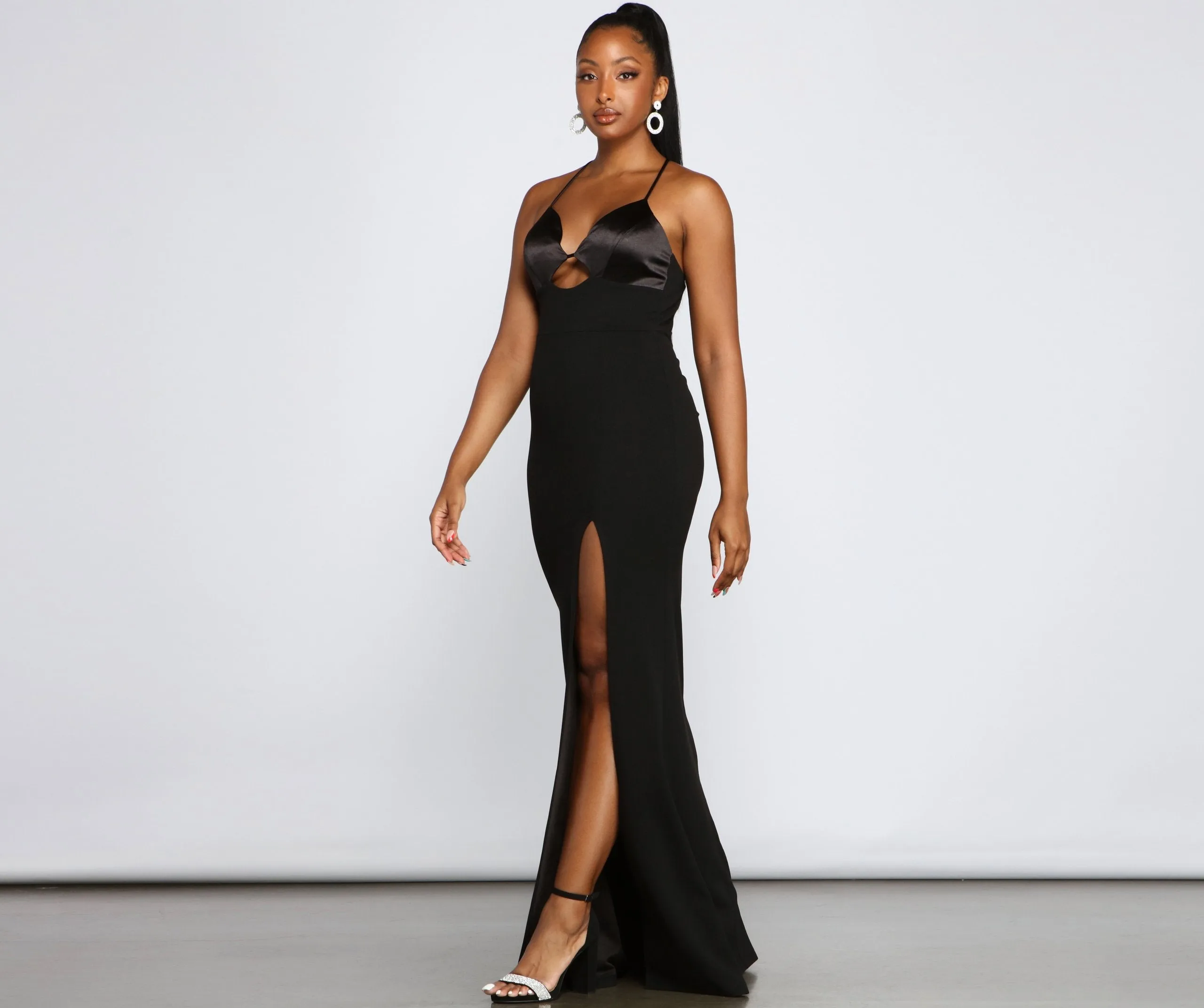 Amelie Formal High Charming Slit Crepe Dress