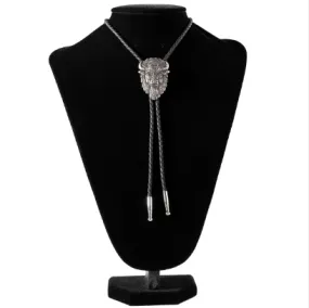 Antiqued Silver Buffalo Head Black Bolo Tie 22404