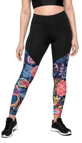 Art Deco Floral Compression Leggings