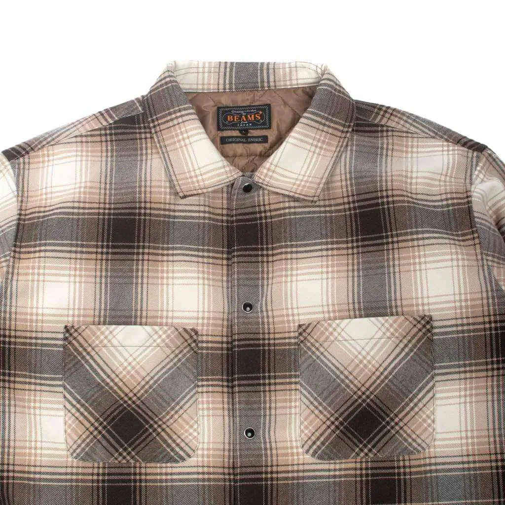 Beams Plus Quilt Open Collar Shirt Ombre Check Brown