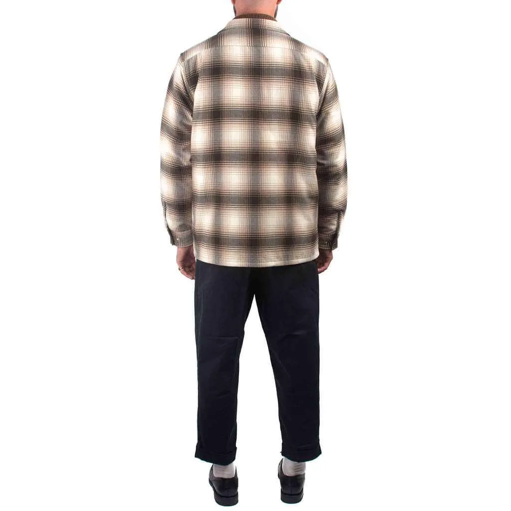 Beams Plus Quilt Open Collar Shirt Ombre Check Brown