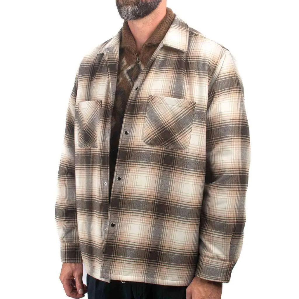 Beams Plus Quilt Open Collar Shirt Ombre Check Brown