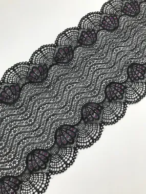 Black & Purple 6.5" Wide Stretch Lace