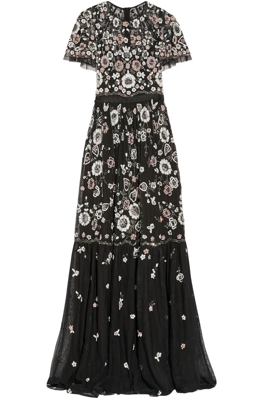 Black Petal Floral Embellished Gown (UK 12)