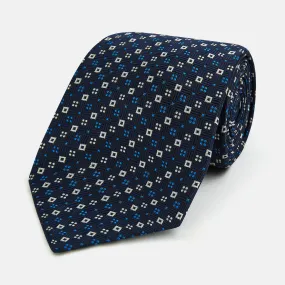 Blue and White Geometric Silk Tie