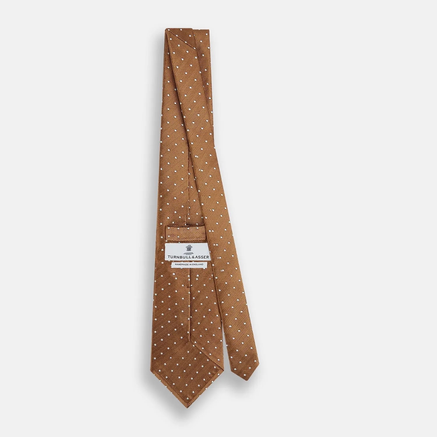 Camel and White Small Spot Herringbone Silk Tie