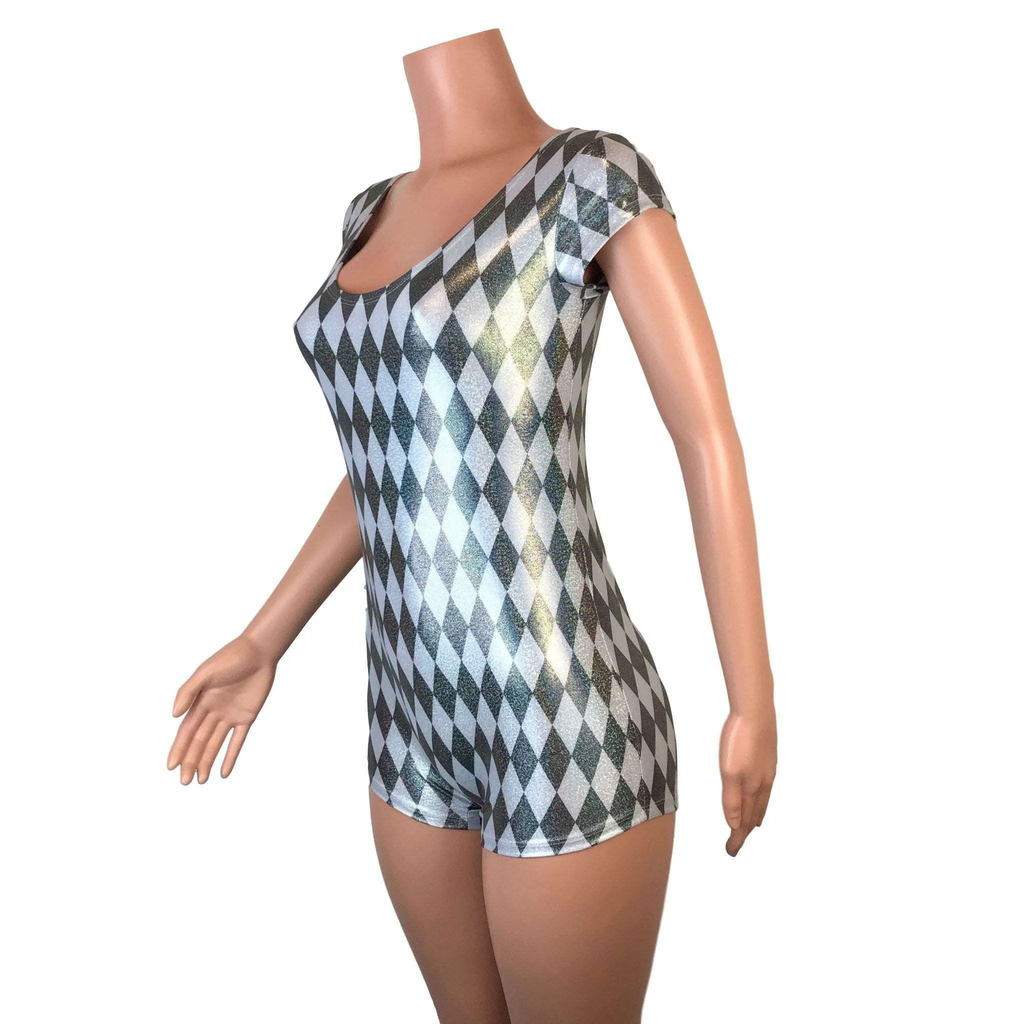 Cap Sleeve Romper - Harlequin Diamond Holographic