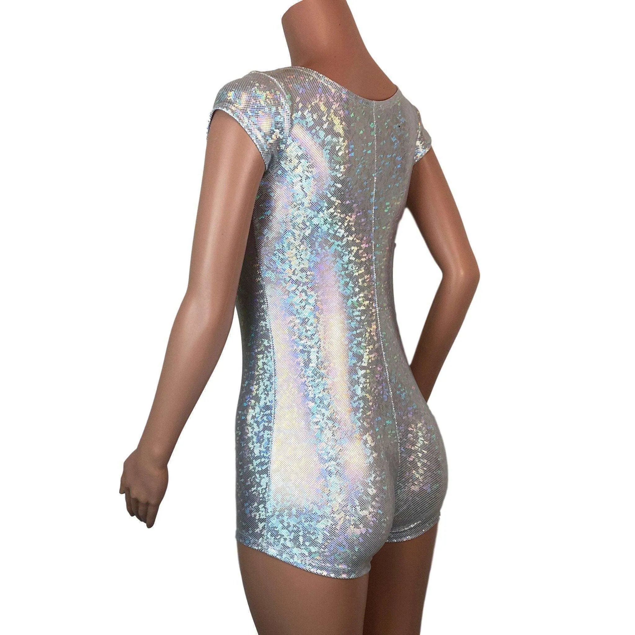 Cap Sleeve Romper - Silver Holographic Shattered Glass