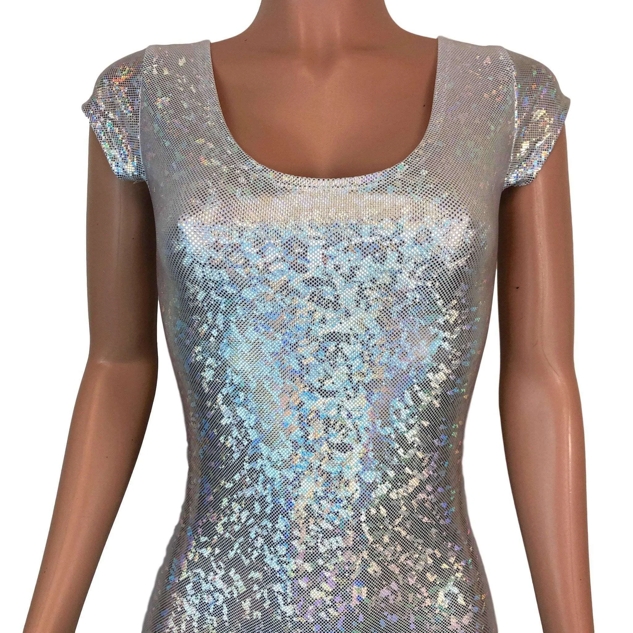 Cap Sleeve Romper - Silver Holographic Shattered Glass