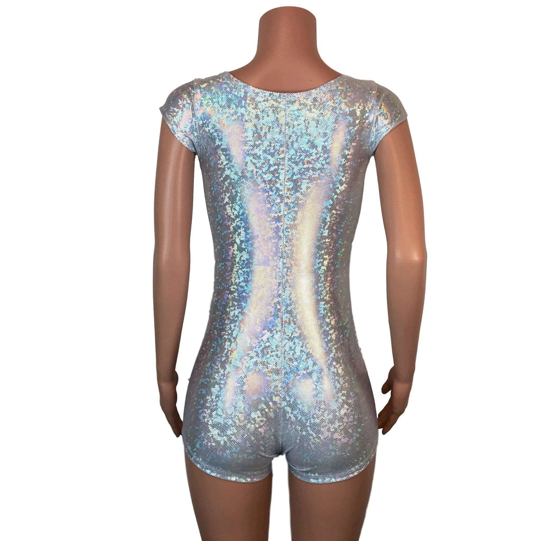 Cap Sleeve Romper - Silver Holographic Shattered Glass