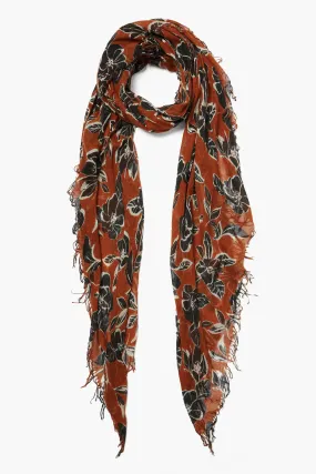 Cashmere and Silk Scarf Umber Floral