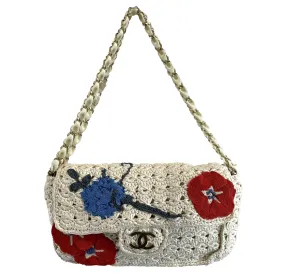 CHANEL Runway Medium Crochet Camellia Flap Shoulder Handbag 2010