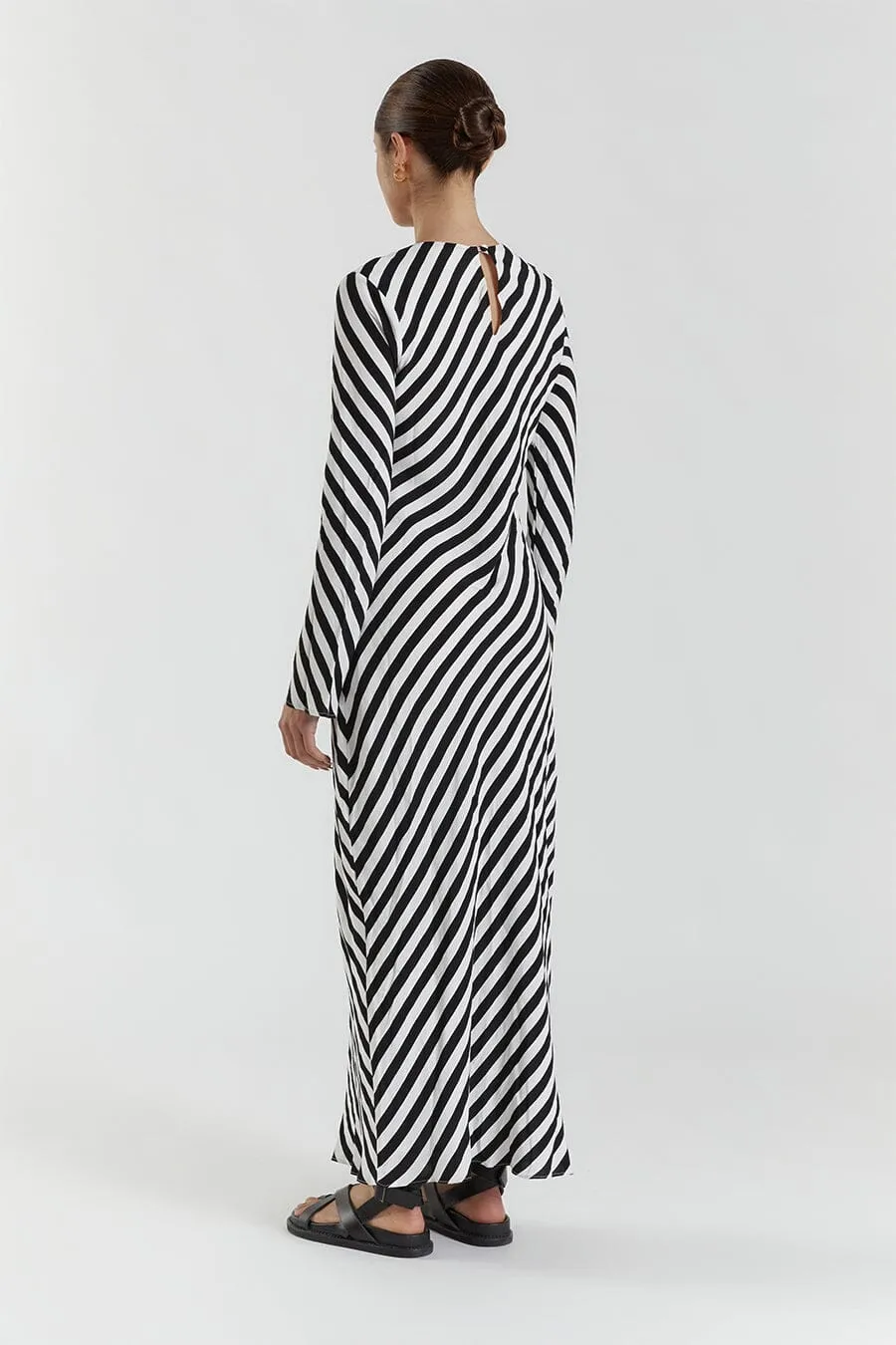 CLEMENCE BLACK/WHITE SLEEVED  MIDI DRESS