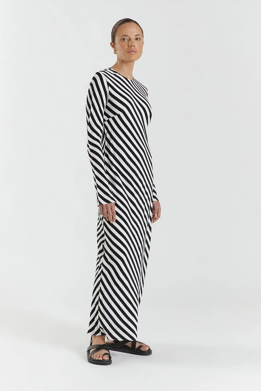 CLEMENCE BLACK/WHITE SLEEVED  MIDI DRESS