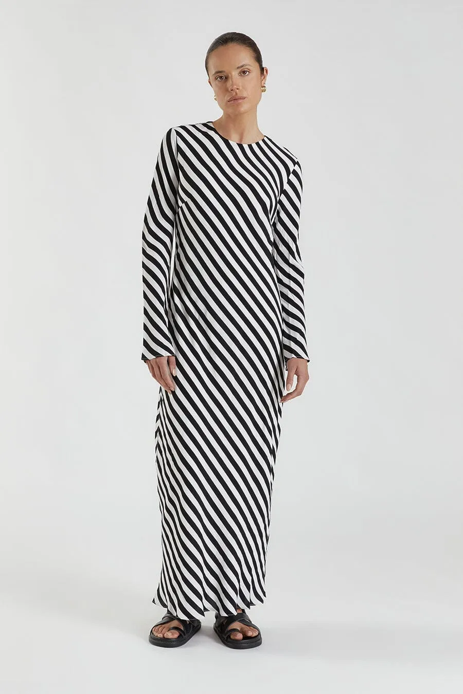 CLEMENCE BLACK/WHITE SLEEVED  MIDI DRESS