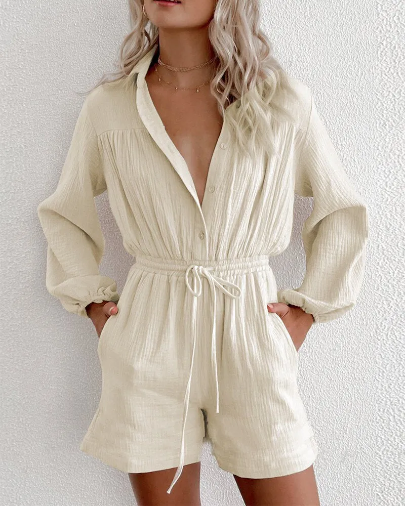 DressBetty - Long Sleeve Pockets Loose Romper