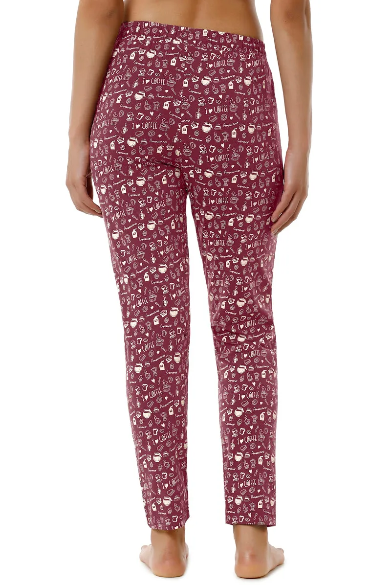 Full Length PJ Bottom - Burgundy Coffee Print