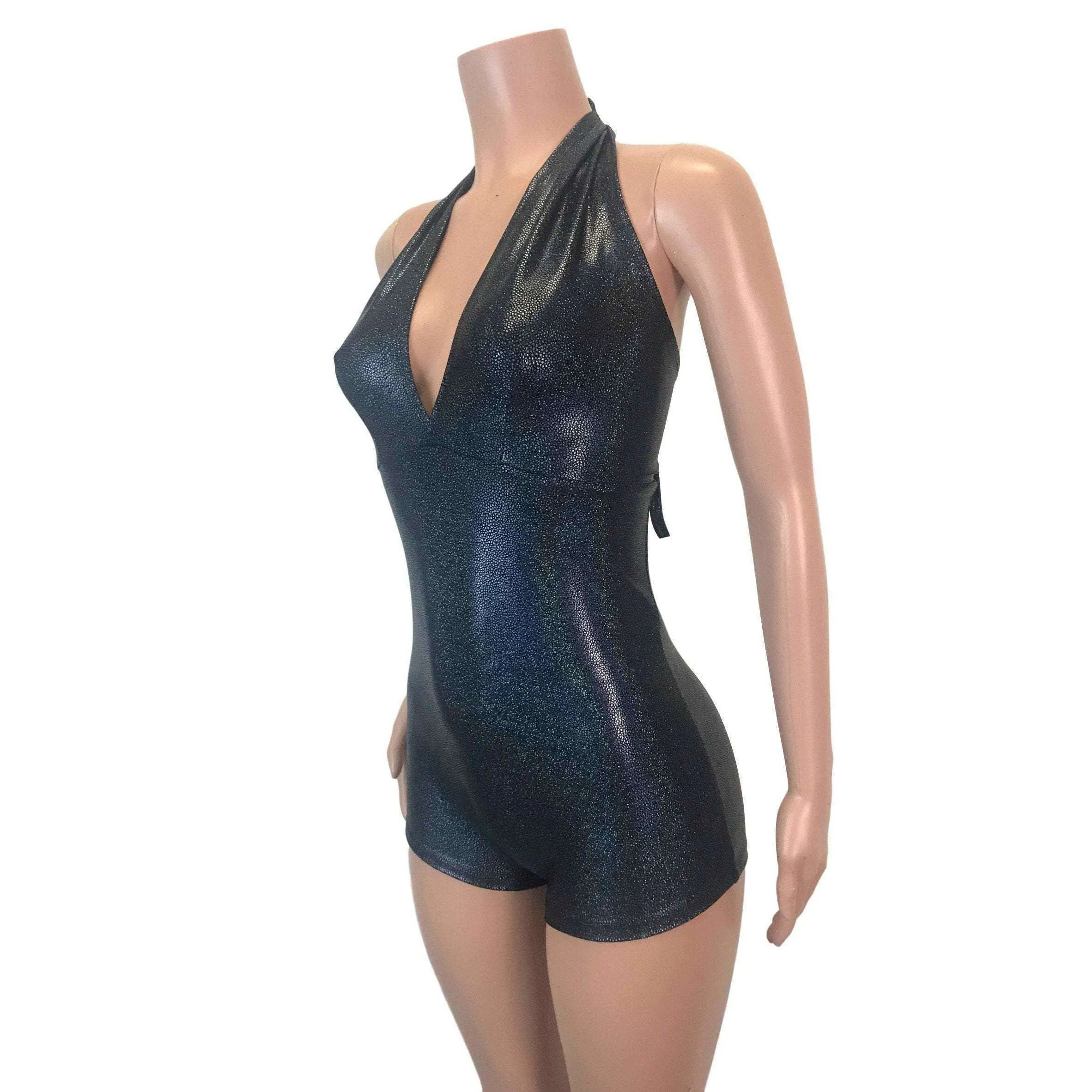 Halter Romper - Black Holographic