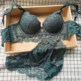 Lace Bra and Panties Set with Push Up Styling - BRESNA