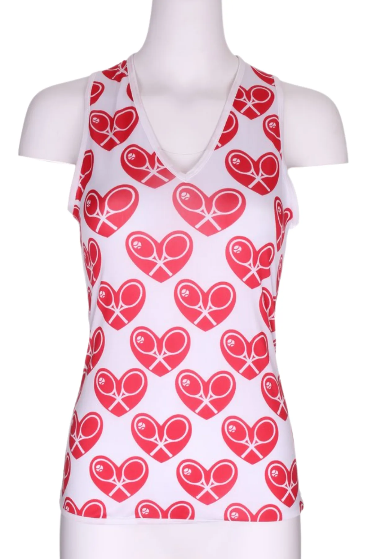 Limited Mid Red Heart on White Vee Tank with White Back