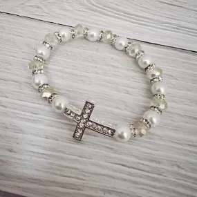 Rhinestone cross stretch bracelet