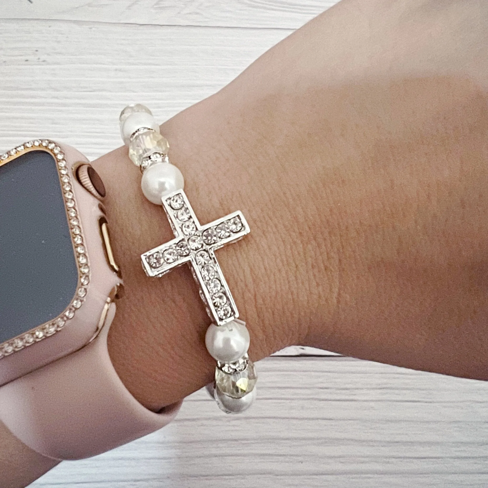 Rhinestone cross stretch bracelet