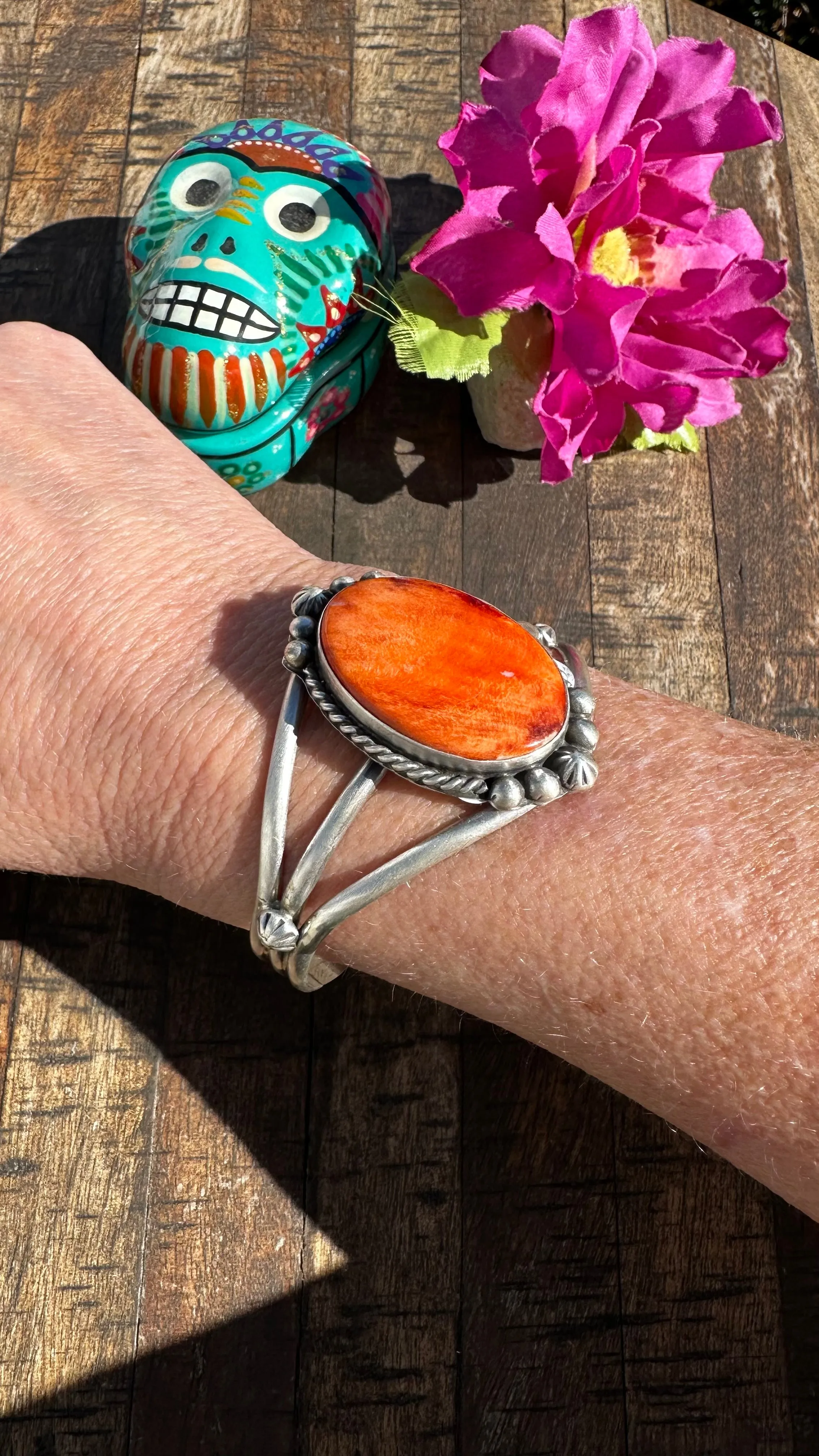 Single Stone Orange Spiny Cuff