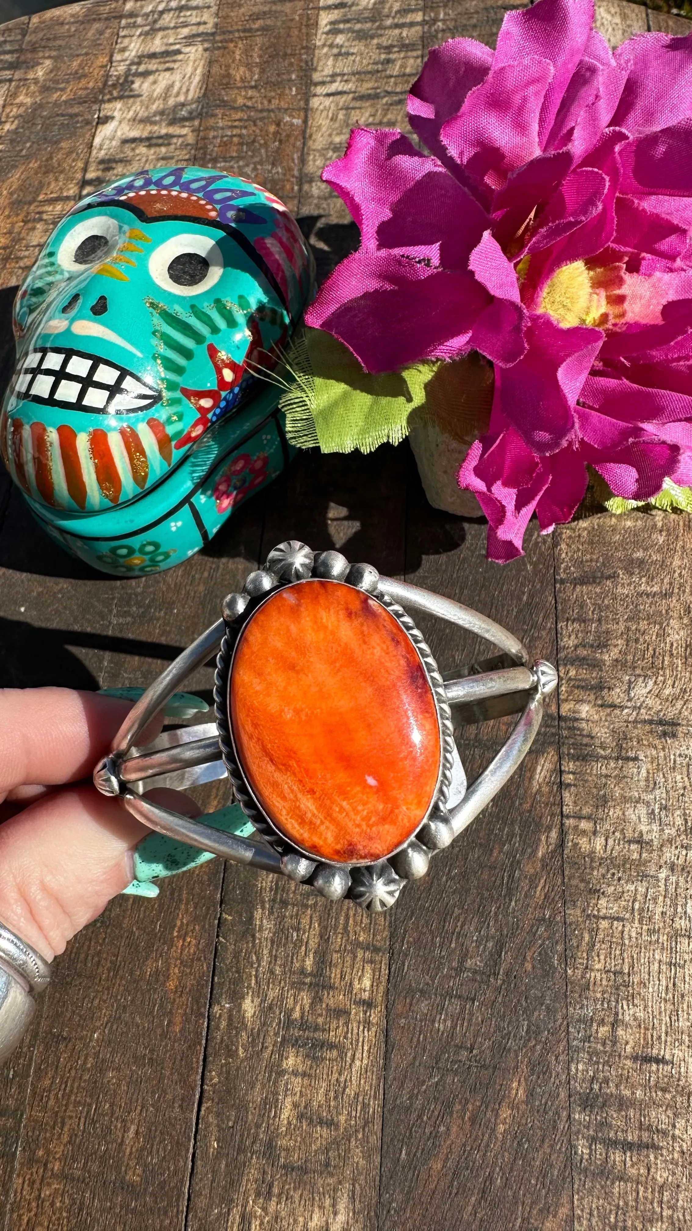 Single Stone Orange Spiny Cuff