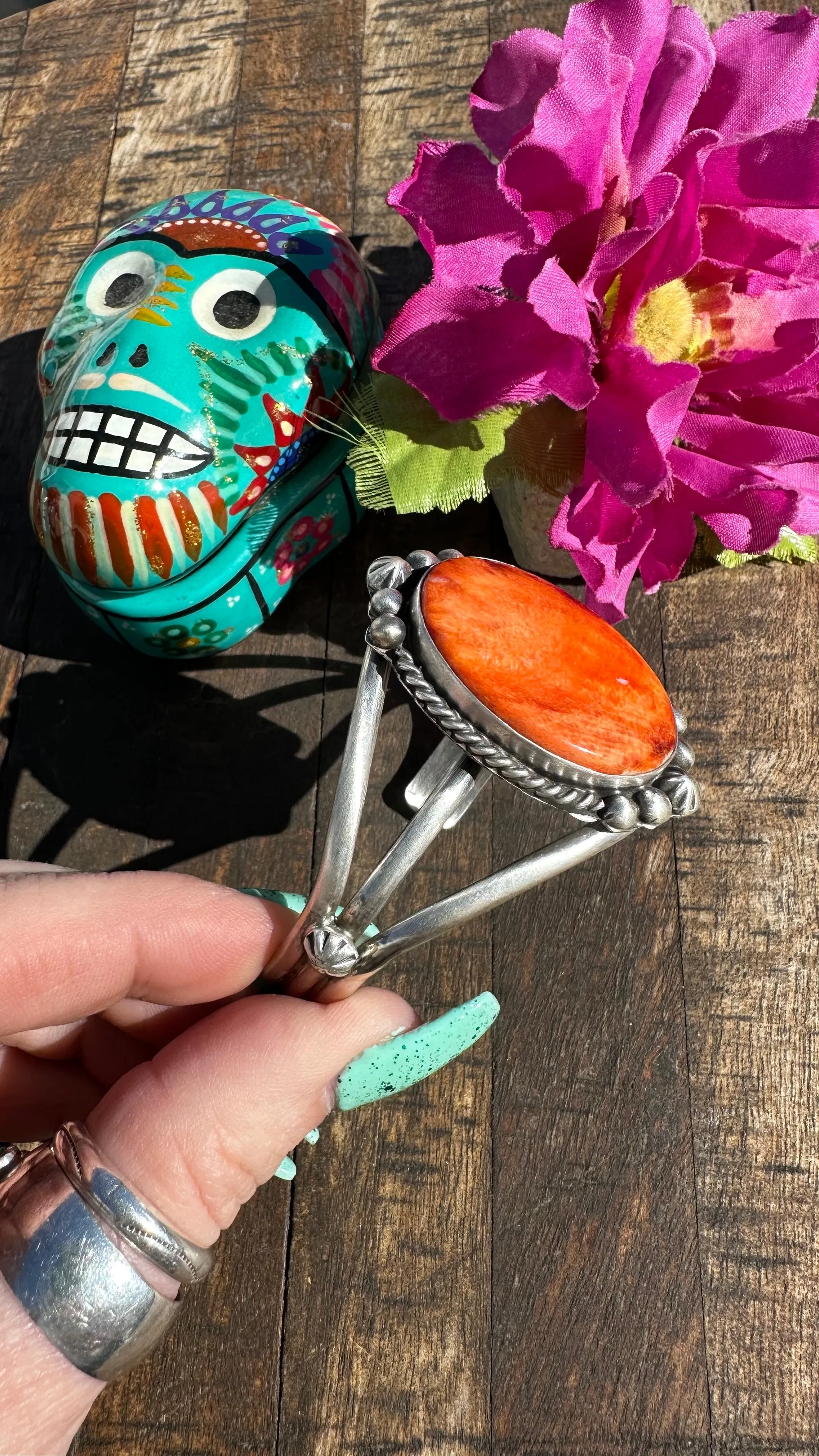 Single Stone Orange Spiny Cuff