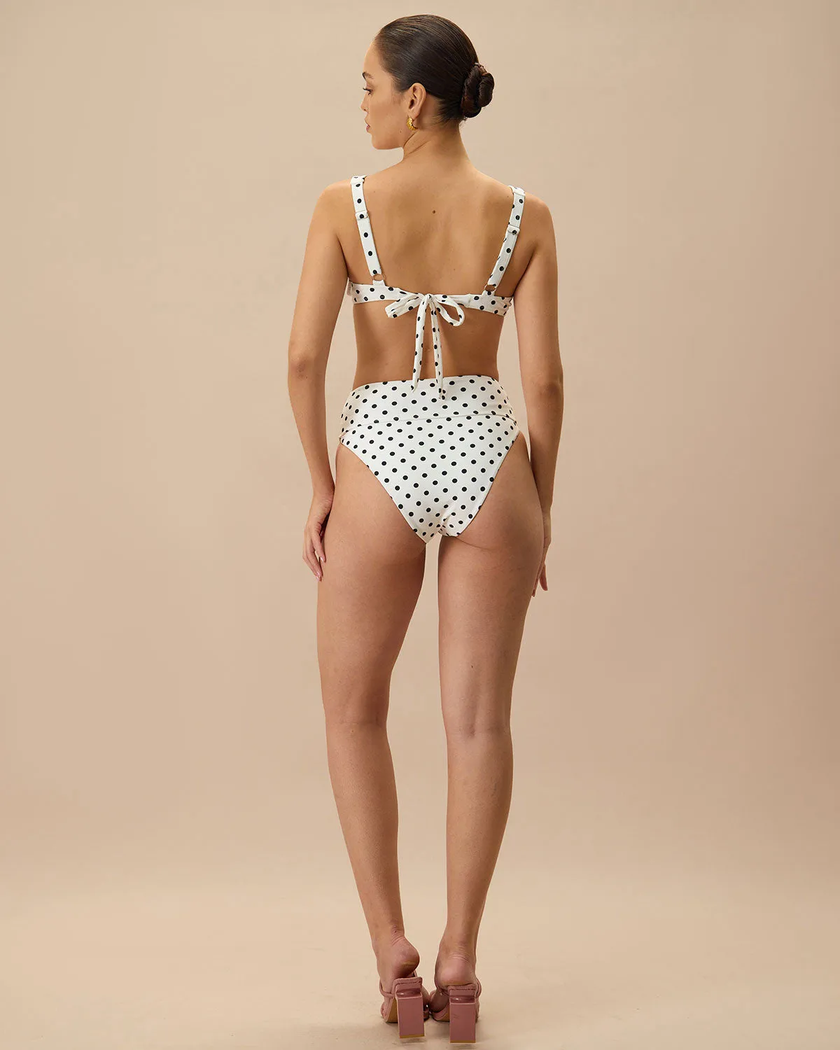 The White Polka Dot High Waist Bikini Bottom