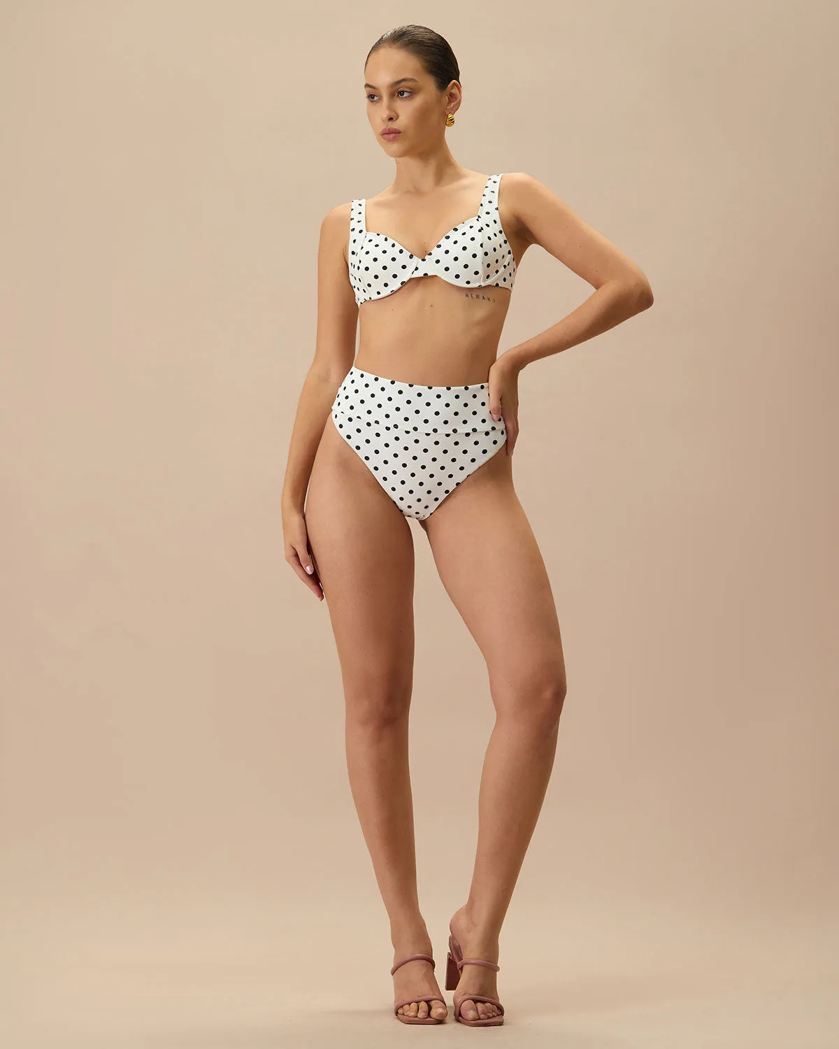 The White Polka Dot High Waist Bikini Bottom