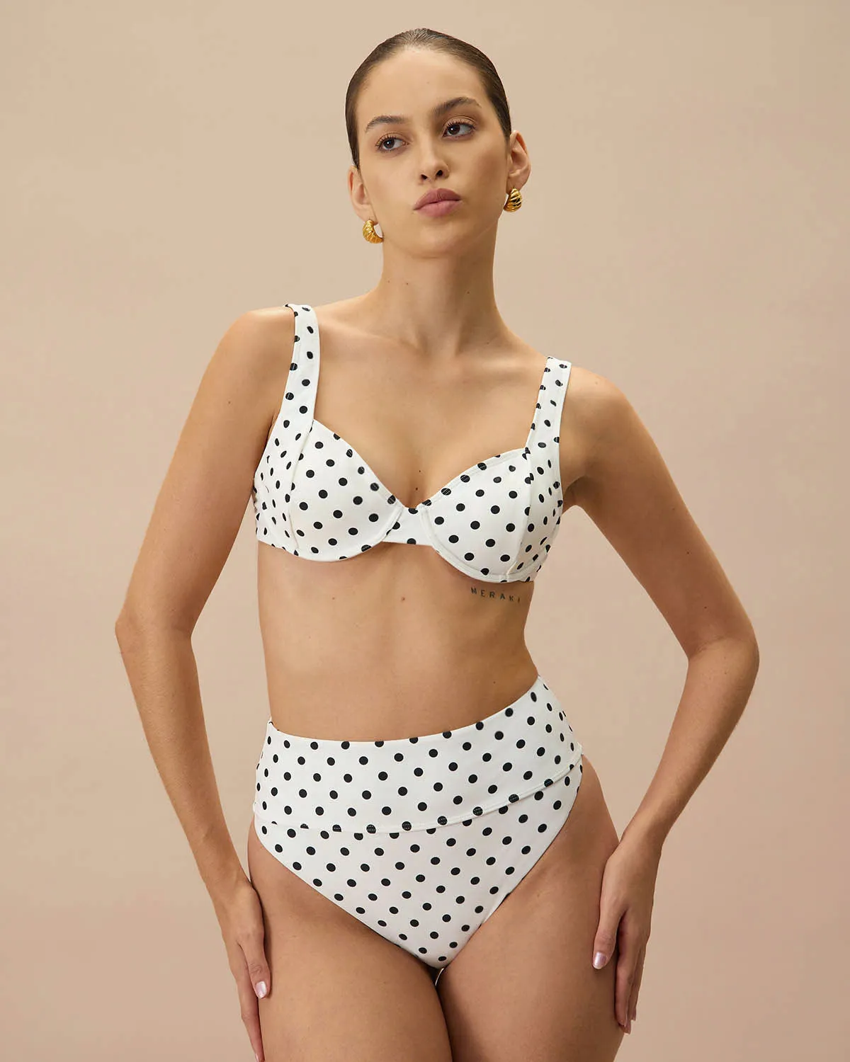 The White Polka Dot High Waist Bikini Bottom