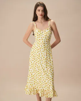 The Yellow Daisy Ruffle Slip Midi Dress