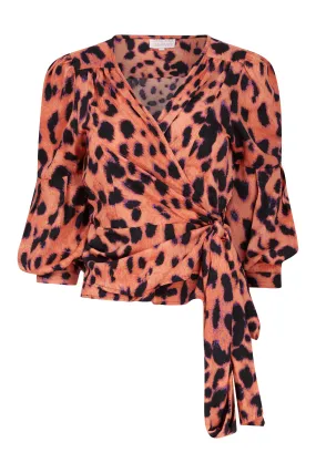 Valentina Wrap Blouse In Plorange Leopard